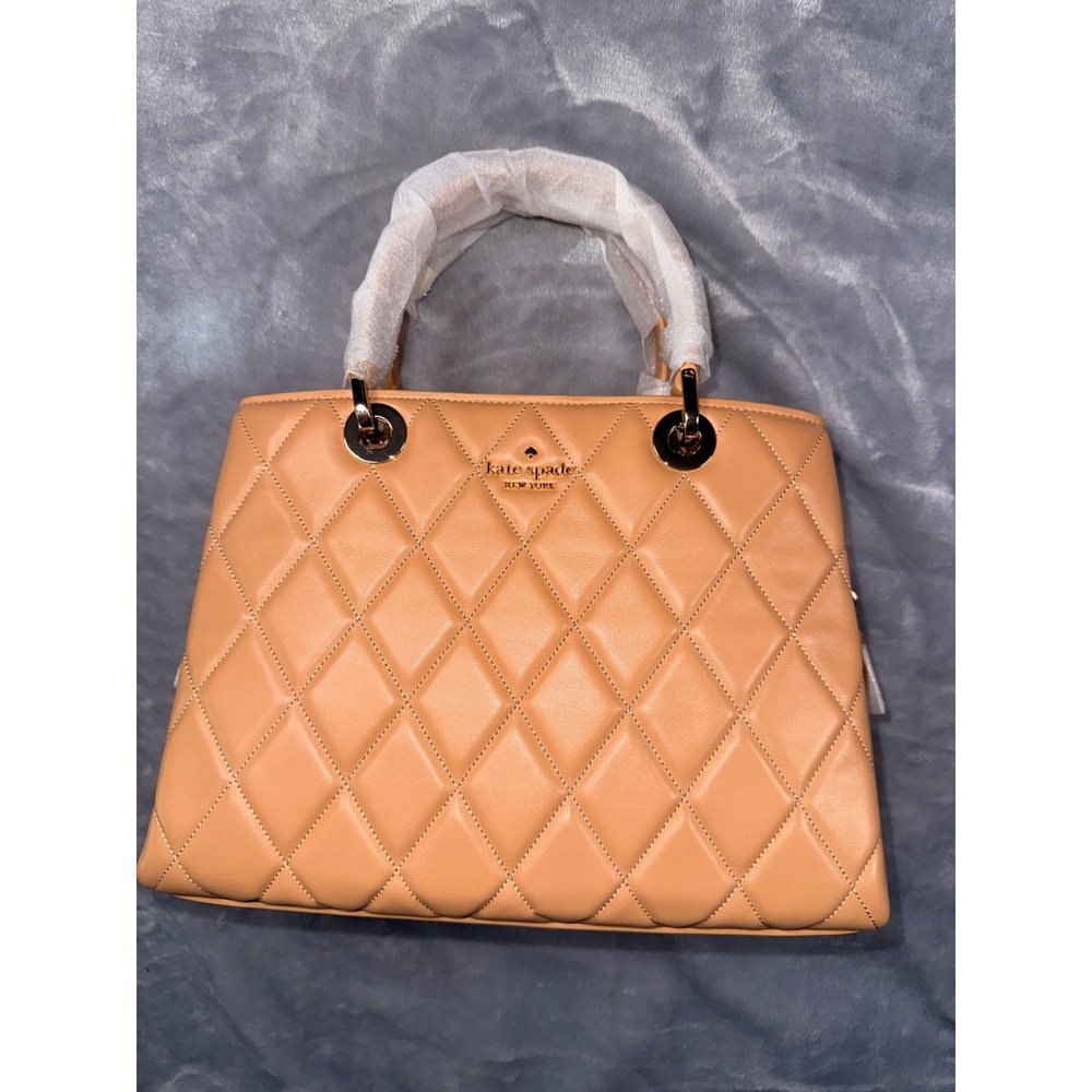 Kate Spade New York Quilted‎ Leather Satchel Apricot Tan Gold Hardware